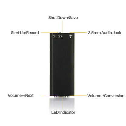 Smallest Ultra thin Activated Voice Recorder Noise Reduction 4-64Gb Audio Dictaphone MP3 Player