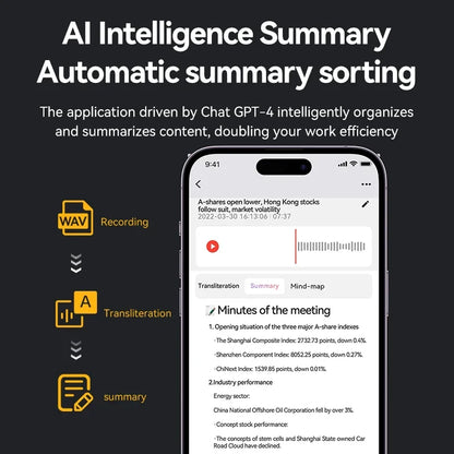 Intelligent AI ChatGPT-4 App Phone Call Voice Recorder 8-128GB Transcribe Summarize Sound Device Audio Dictaphone
