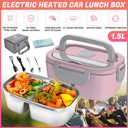 1.5L 65W Portable Electric Lunch Box for Car Or Home -  Stainless Steel Liner with Cloth