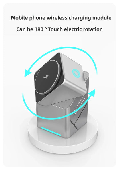 3 in 1 Cube Wireless Charger Auto Rotation Magnetic 15W Wireless Charging Station for IPhone 16 15 14 13 12 iWatch Airpods