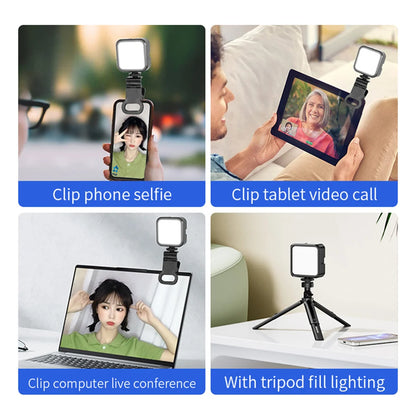 Led Adjustable Portable Selfie Video Light-Brightness Boost Color Control with Clamp Tripod Selfie Stick