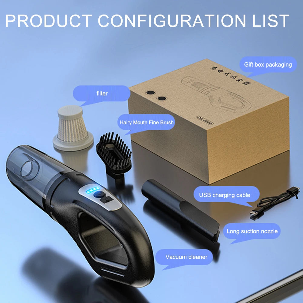 120W Portable Car Vacuum Cleaner USB Charging Handheld Cordless Vacuum
