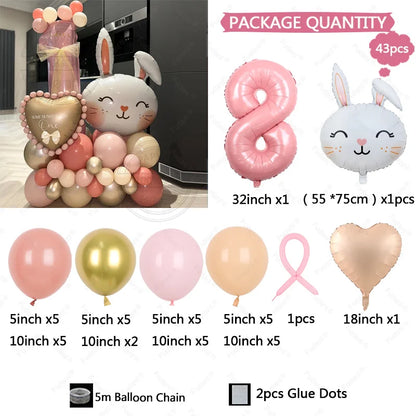 43pcs Rabbit Balloon Set With 32inch 1-9 Pink Number Balloon for Easter Themed Birthday Party Decoration Kids Toys Helium Globos