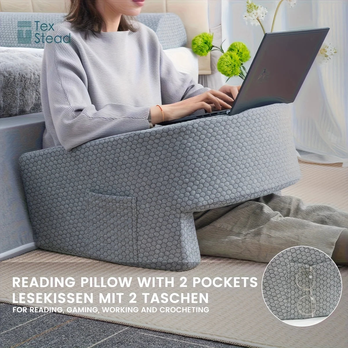 Large Reading Pillow, Memory Foam Bed Rest Pillow for Reading, laptop