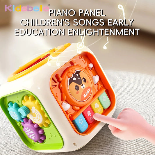 6 In 1 Activity Cube For Babies And Toddlers With Music And Light - Montessori Shape Sorter Learning Toy 1-3