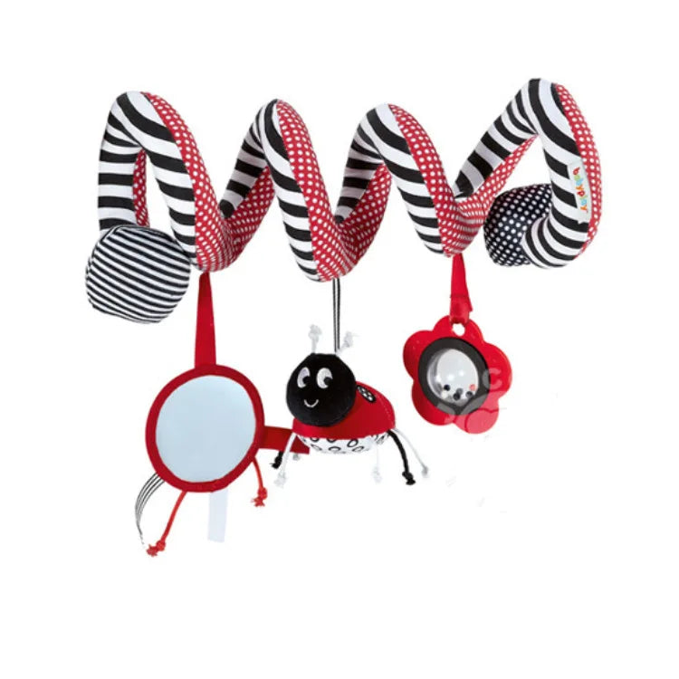 Newborns Spiral Hanging Activity Stroller Toy Baby Carseat Toy Black & White Lion Koala Rattle  for Crib Mobile Sensory Toy Gift