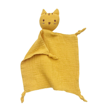 Soft Cotton Baby Bib Stuffed Cat Doll Newborn Towel Blanket
