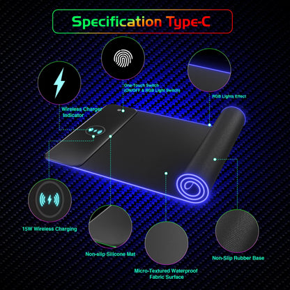 Wireless Charging RGB Luminous Gaming Mouse Pad Charger Phone