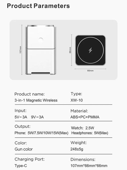 Rotating iphone  3in1 15w Magnetic Wireless Charger Stand For iPhone 16 15 14 13 12 Max  iWatch Airpods Fast Charging Dock