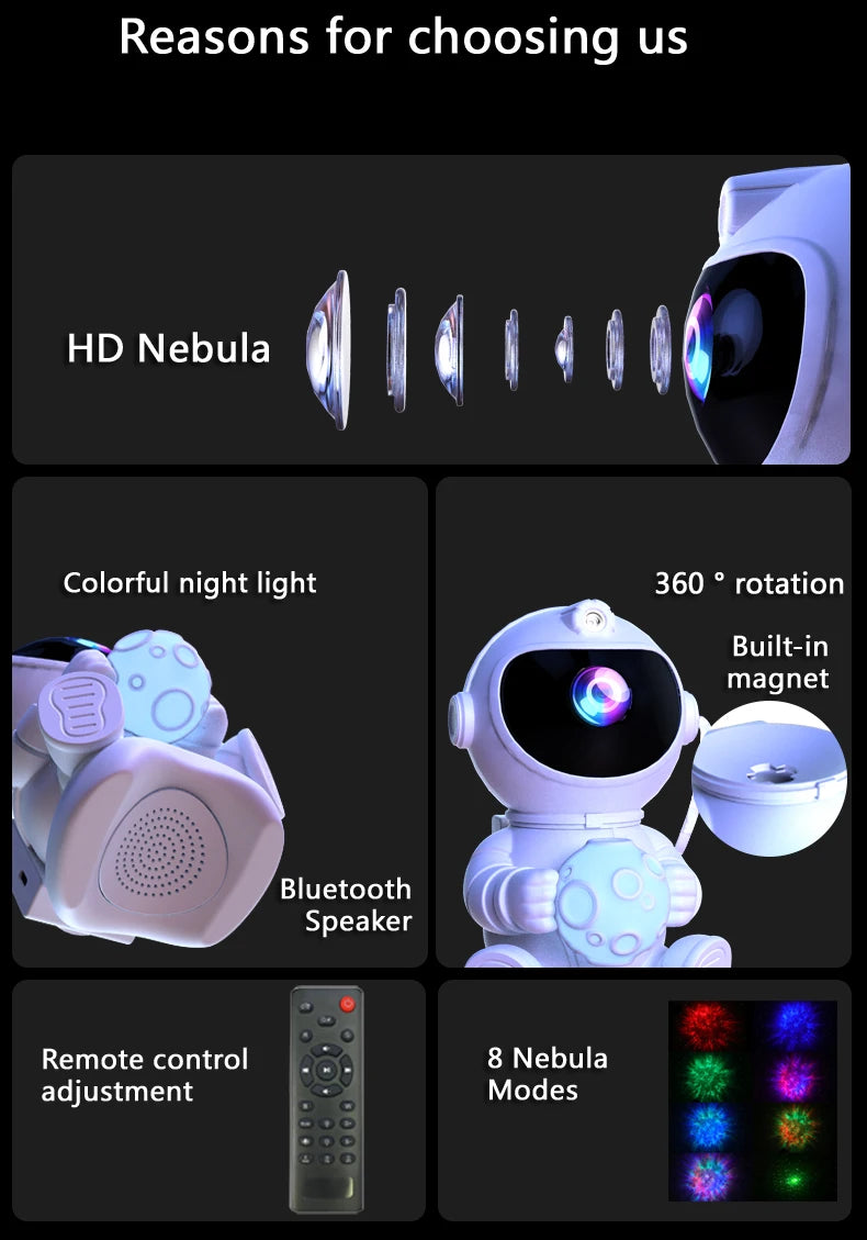 Astronaut LED Night Light Galaxy Star Projector Bluetooth Speaker Remote Control Timer 360° Adjustable Angle