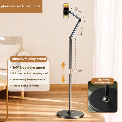 Stand Phone, Tablet Holder Floor Aluminum  Retractable iPad Clip