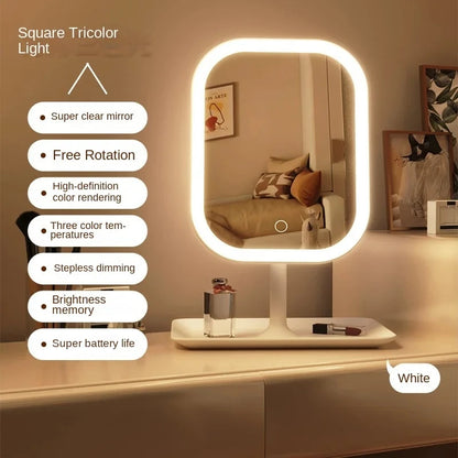 Small Unique Designer Vanity Mirror Three Colors LED Light Makeup Mirror Touch Control