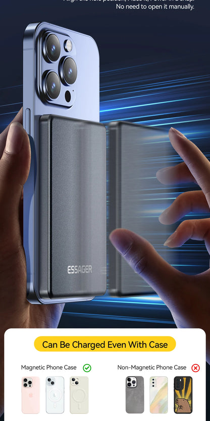 Essager  ultra Thin Wireless Magnetic External Battery 20W 5000mAh Fast Charging For iPhone 17 16 15 14