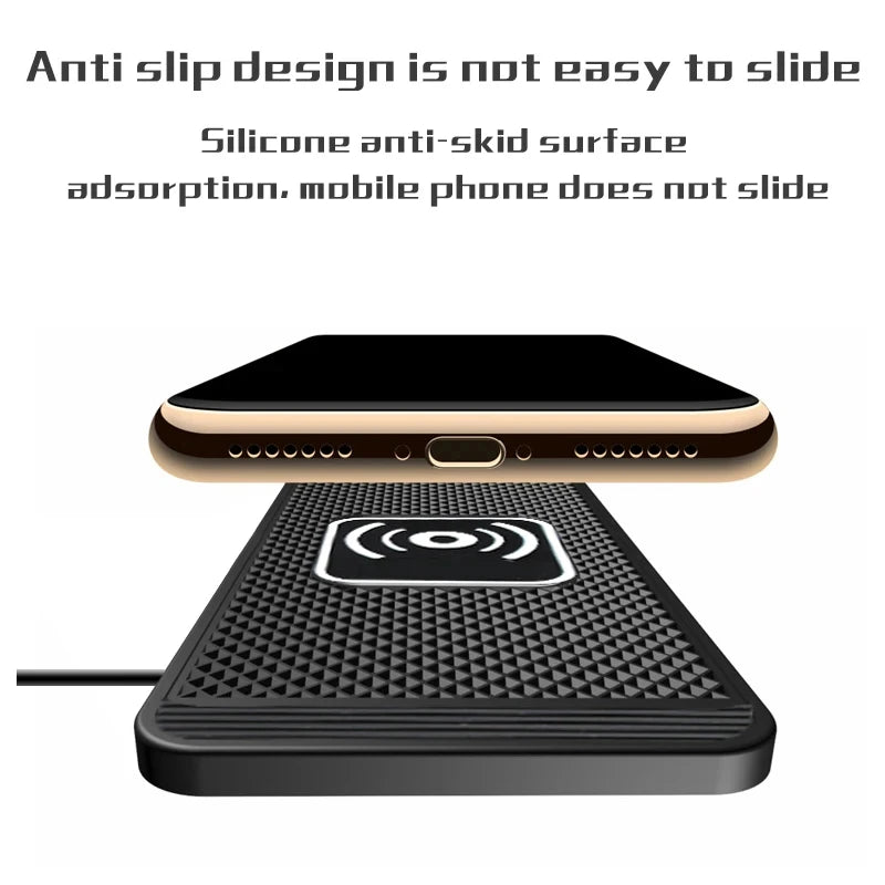 Cordless 15W Car Charger Pad Non-Slip Qi Fast Charging for Android & iPhone 11/12/13/14 - Vehicle Phone Charger
