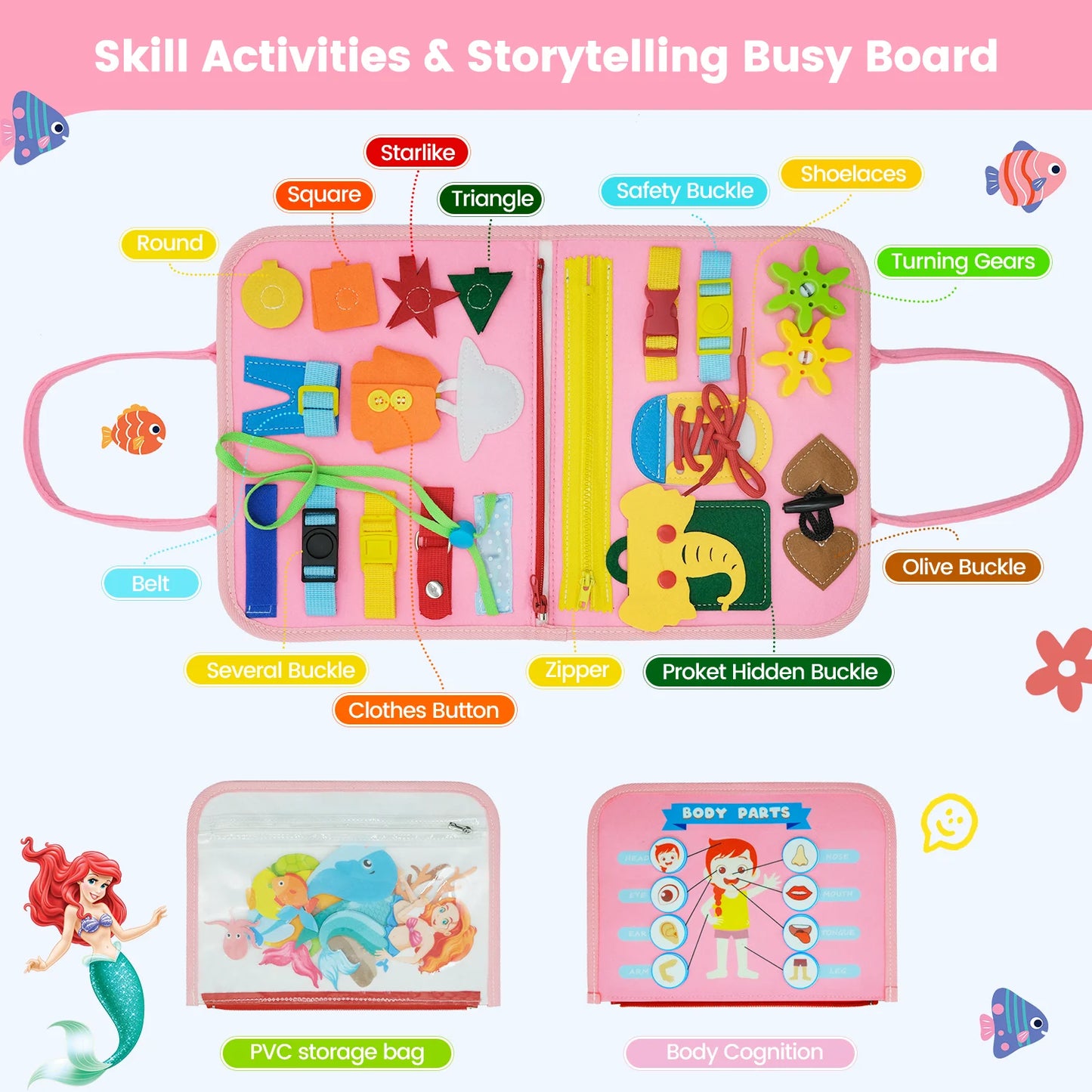 Busy Board Montessori Toys for Toddler Busy Book Sensory - Preschool Early Education