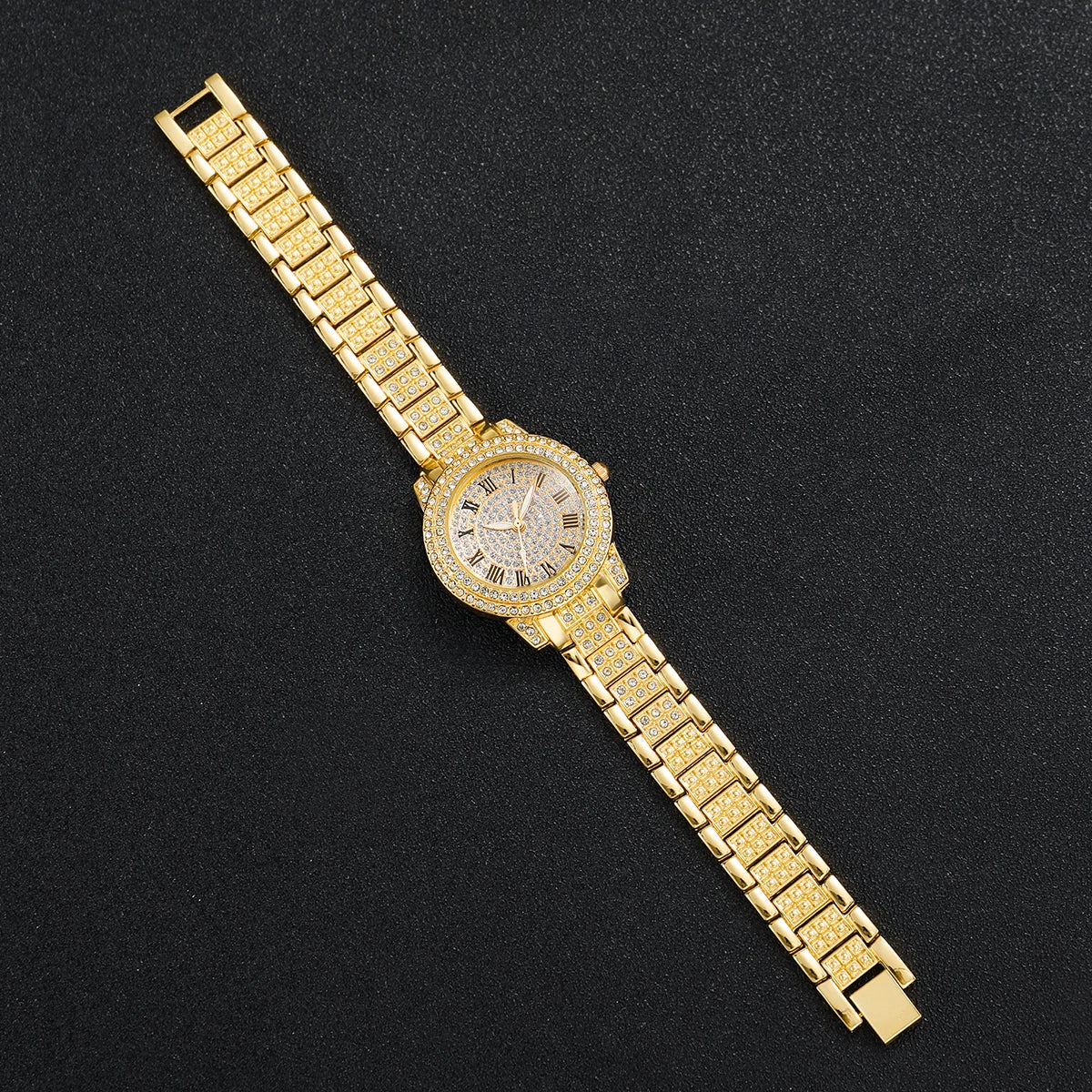 Gold alloy & Diamond Women Watch With Heart Jewelry Set (Without Box) 2 or 6PCS