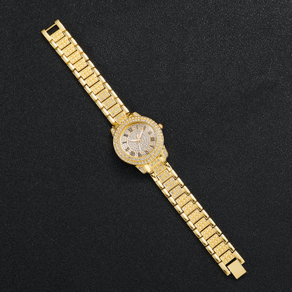Gold alloy & Diamond Women Watch With Heart Jewelry Set (Without Box) 2 or 6PCS