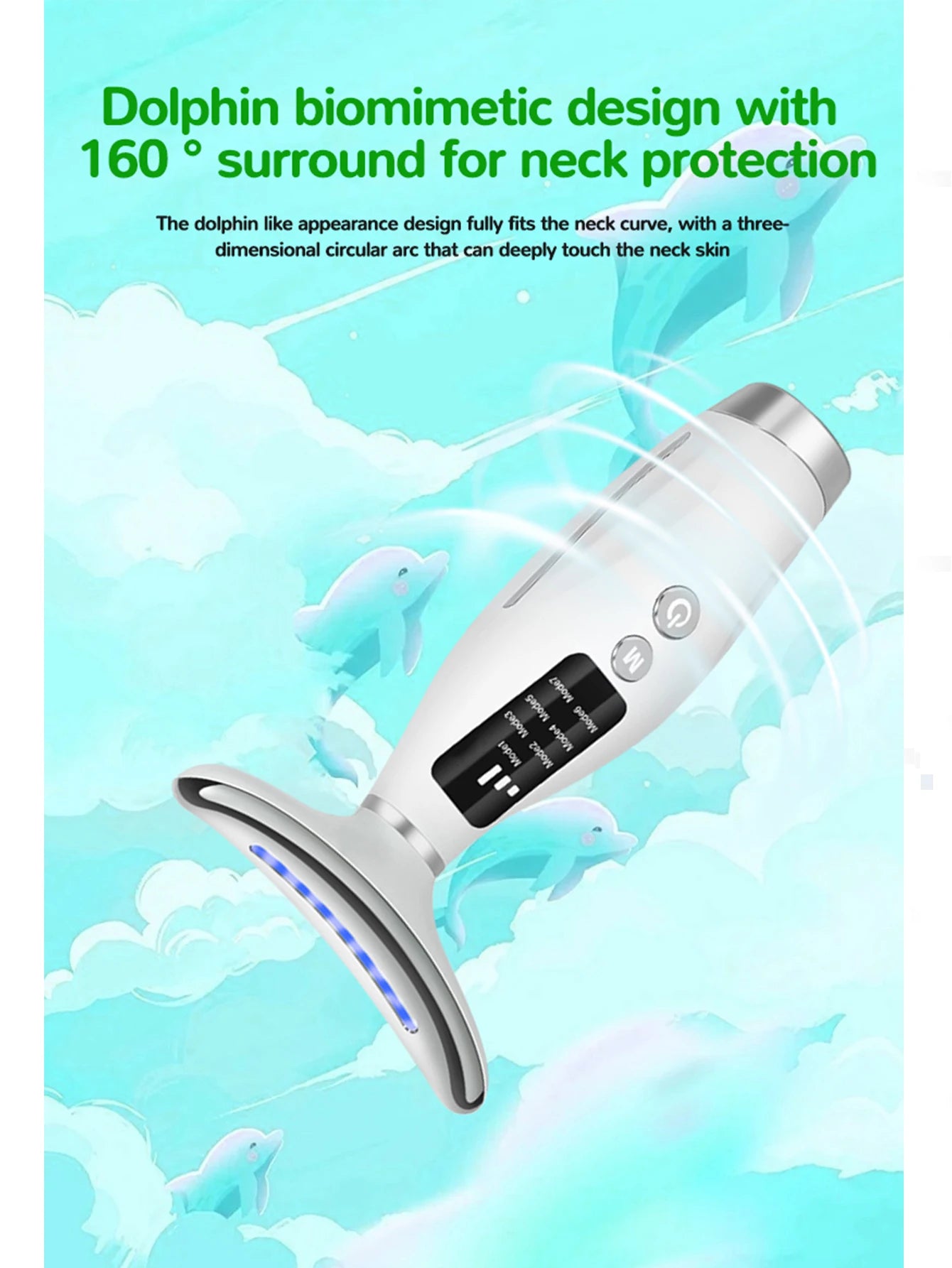 Colour Light Face And Neck Beauty Instrument 7 Modes And 7 Speeds Adjustment With Curved Hand Grip