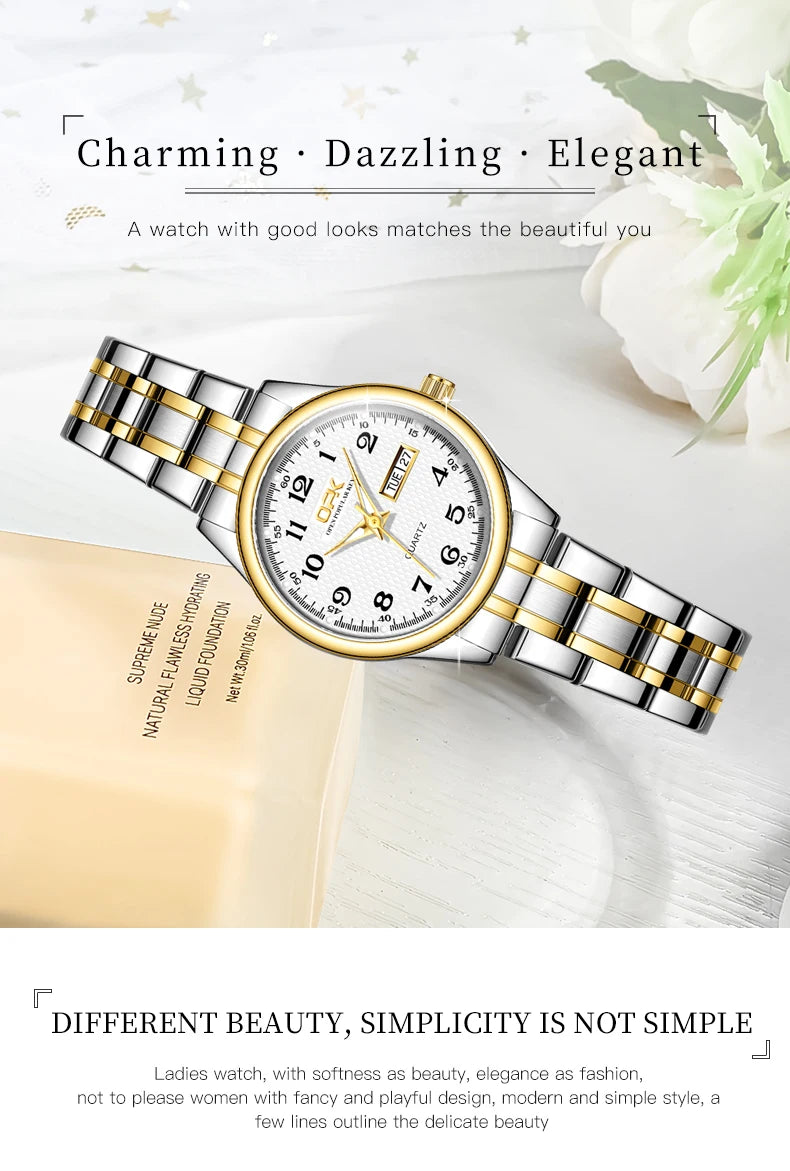 Watch For Women Quartz Watch Waterproof Classic Luxury Brand Stainless Steel Strap