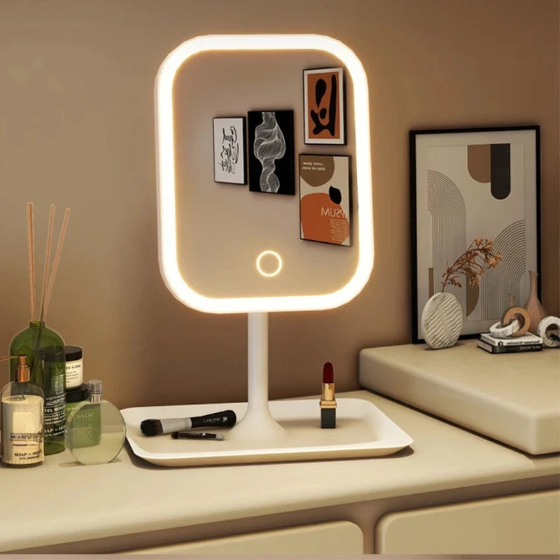 Small Unique Designer Vanity Mirror Three Colors LED Light Makeup Mirror Touch Control