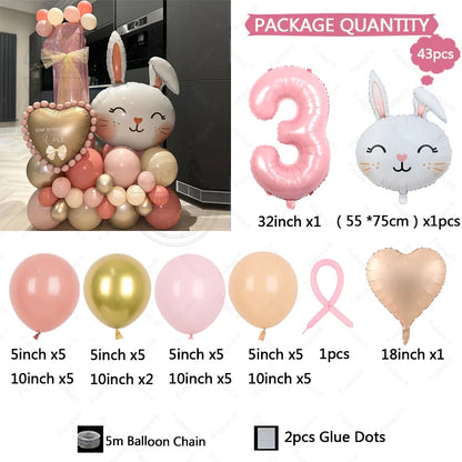 43pcs Rabbit Balloon Set With 32inch 1-9 Pink Number Balloon for Easter Themed Birthday Party Decoration Kids Toys Helium Globos