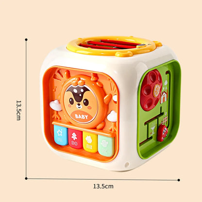 6 In 1 Activity Cube For Babies And Toddlers With Music And Light - Montessori Shape Sorter Learning Toy 1-3