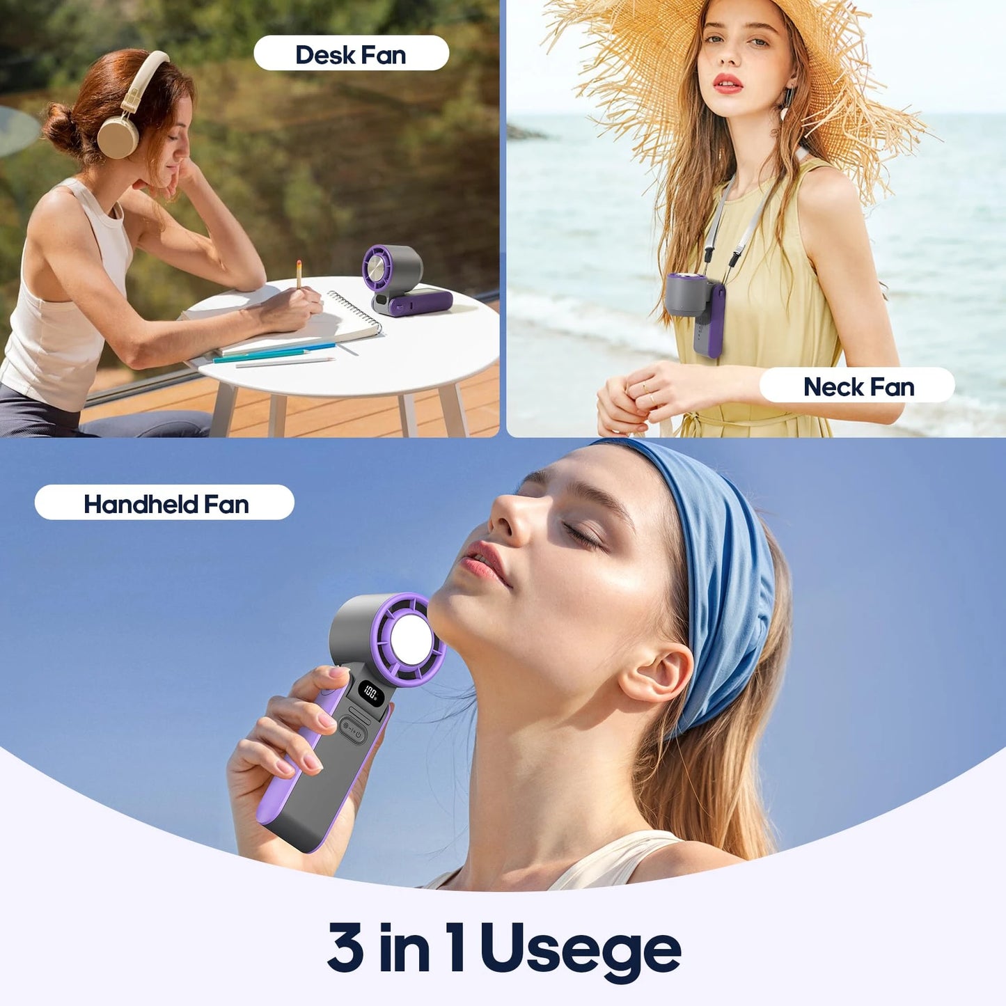 Portable High Speed Handheld Fan 3600mAh Rechargeable 100 Wind Speeds