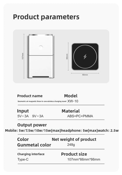 3 in 1 Cube Wireless Charger Auto Rotation Magnetic 15W Wireless Charging Station for IPhone 16 15 14 13 12 iWatch Airpods