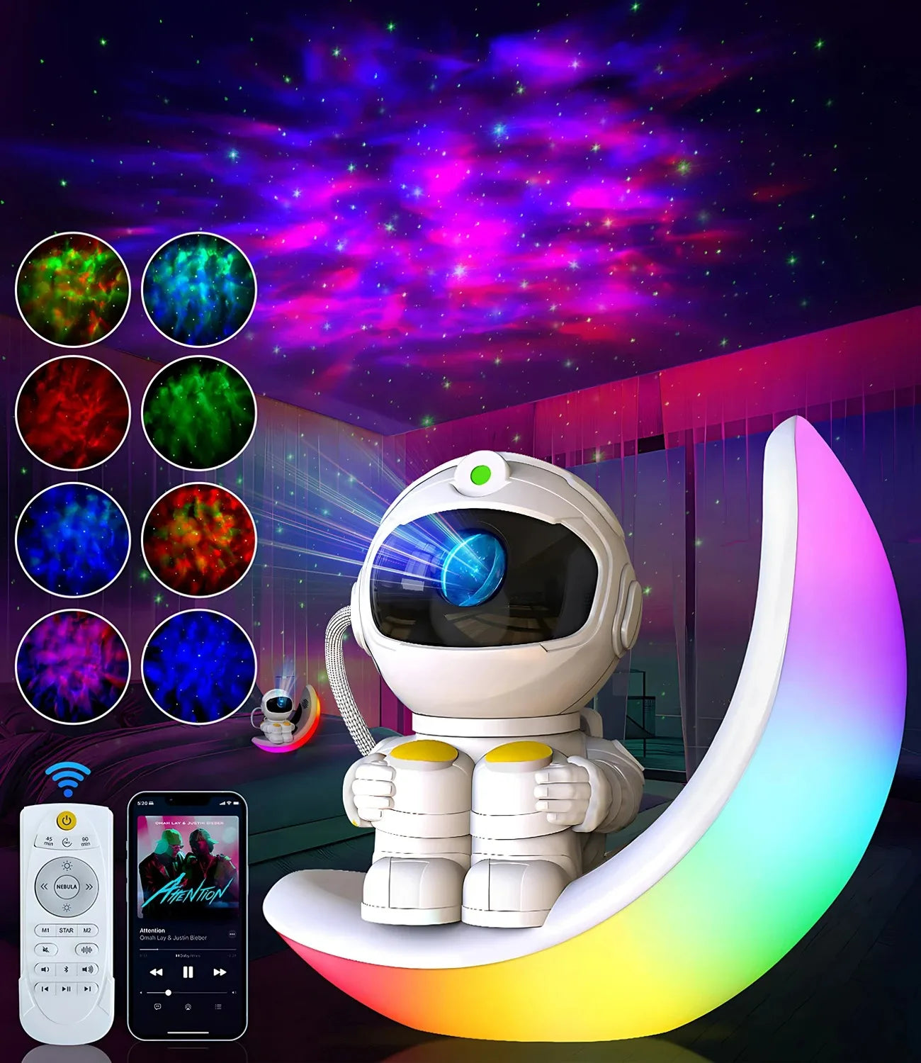 Cute Moon Mood Light Touch Dimming with Clock RGB Color Changing Light Bluetooth Speaker Music Playback  Bedroom Night Light