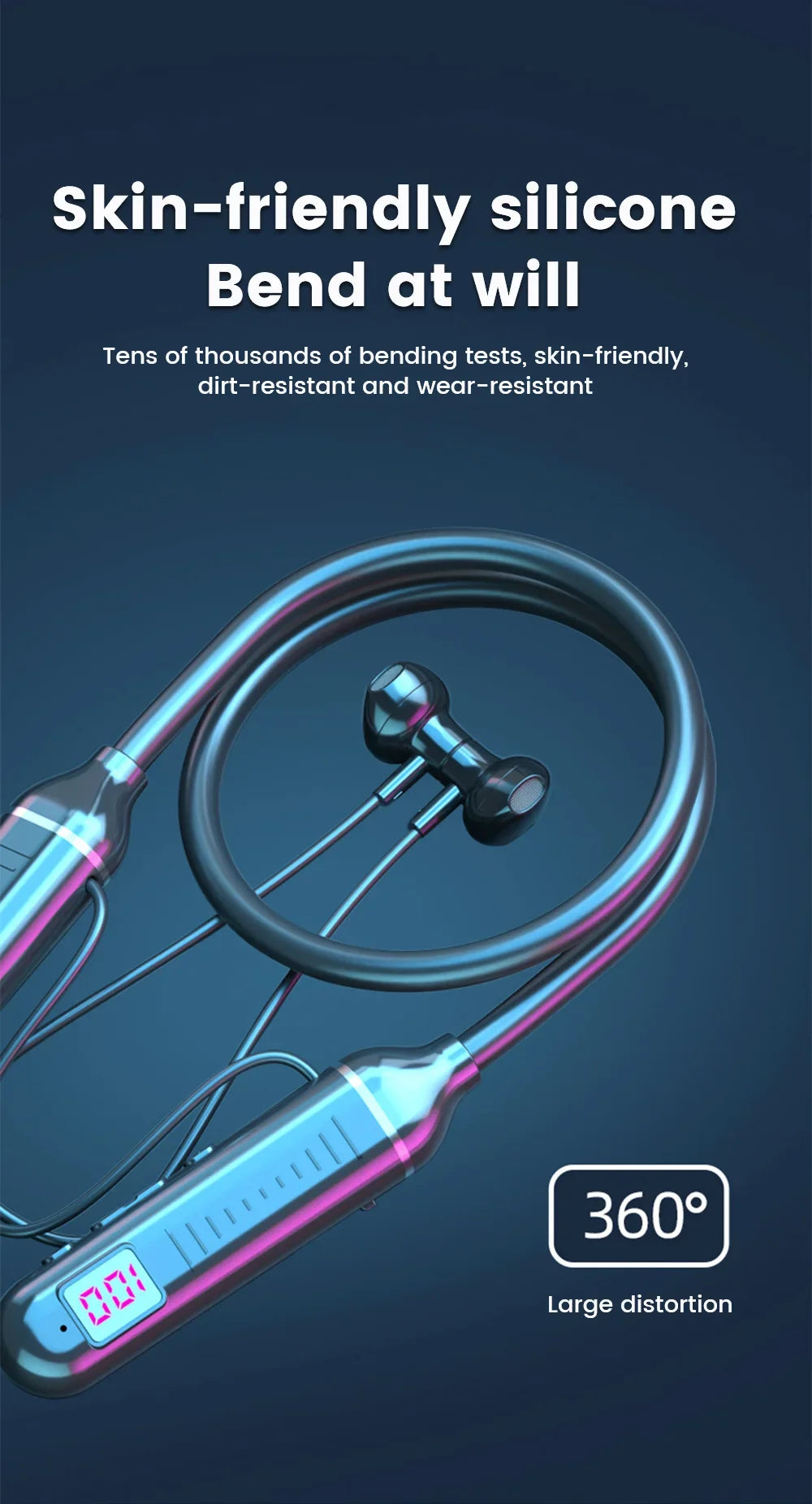 Wireless Earphones 5.3 Neckband LED Display Headphones  Waterproof Magnetic Earbuds