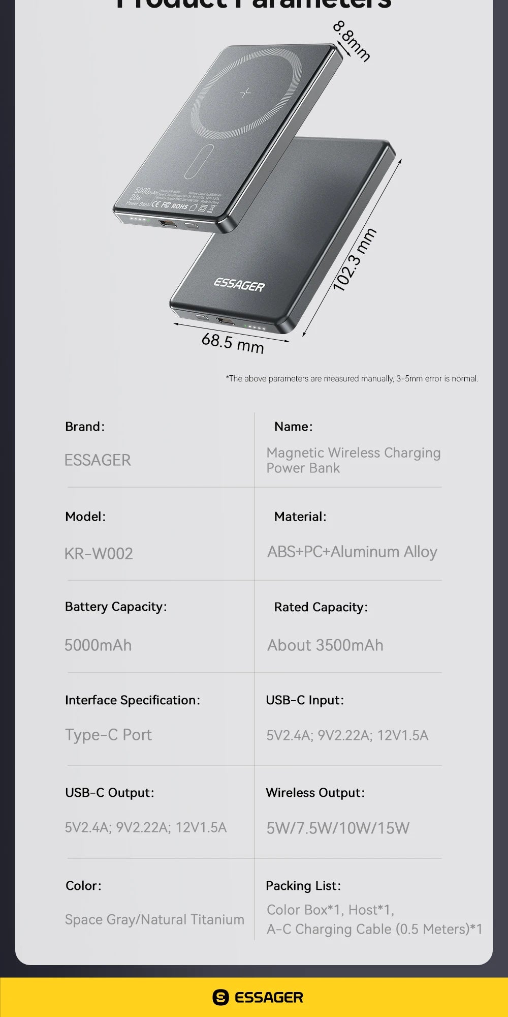 Essager  ultra Thin Wireless Magnetic External Battery 20W 5000mAh Fast Charging For iPhone 17 16 15 14