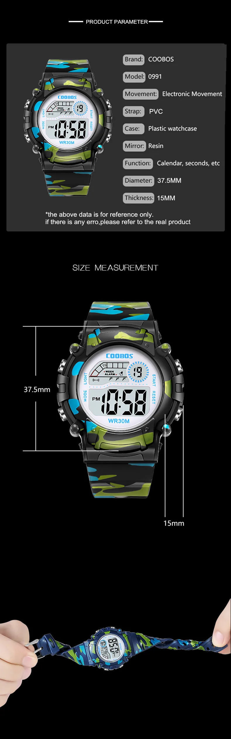 Digital LED Luminous Waterproof Watch for Kids Multi-function