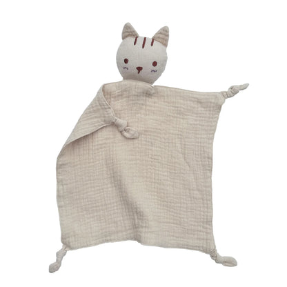 Soft Cotton Baby Bib Stuffed Cat Doll Newborn Towel Blanket