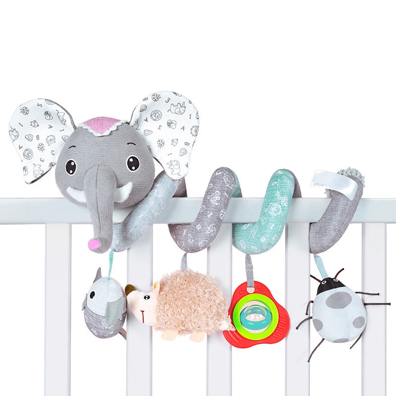 Newborns Spiral Hanging Activity Stroller Toy Baby Carseat Toy Black & White Lion Koala Rattle  for Crib Mobile Sensory Toy Gift