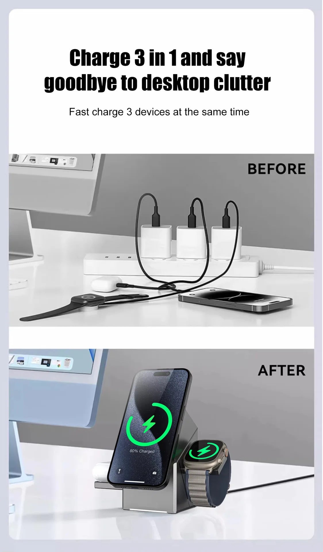 3 in 1 Cube Wireless Charger Auto Rotation Magnetic 15W Wireless Charging Station for IPhone 16 15 14 13 12 iWatch Airpods