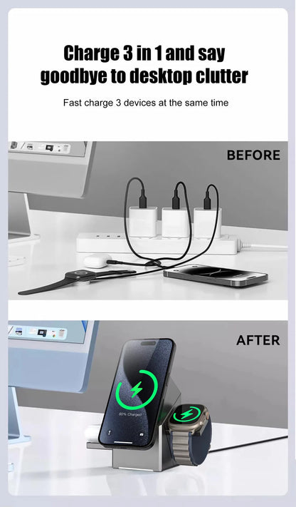 3 in 1 Cube Wireless Charger Auto Rotation Magnetic 15W Wireless Charging Station for IPhone 16 15 14 13 12 iWatch Airpods