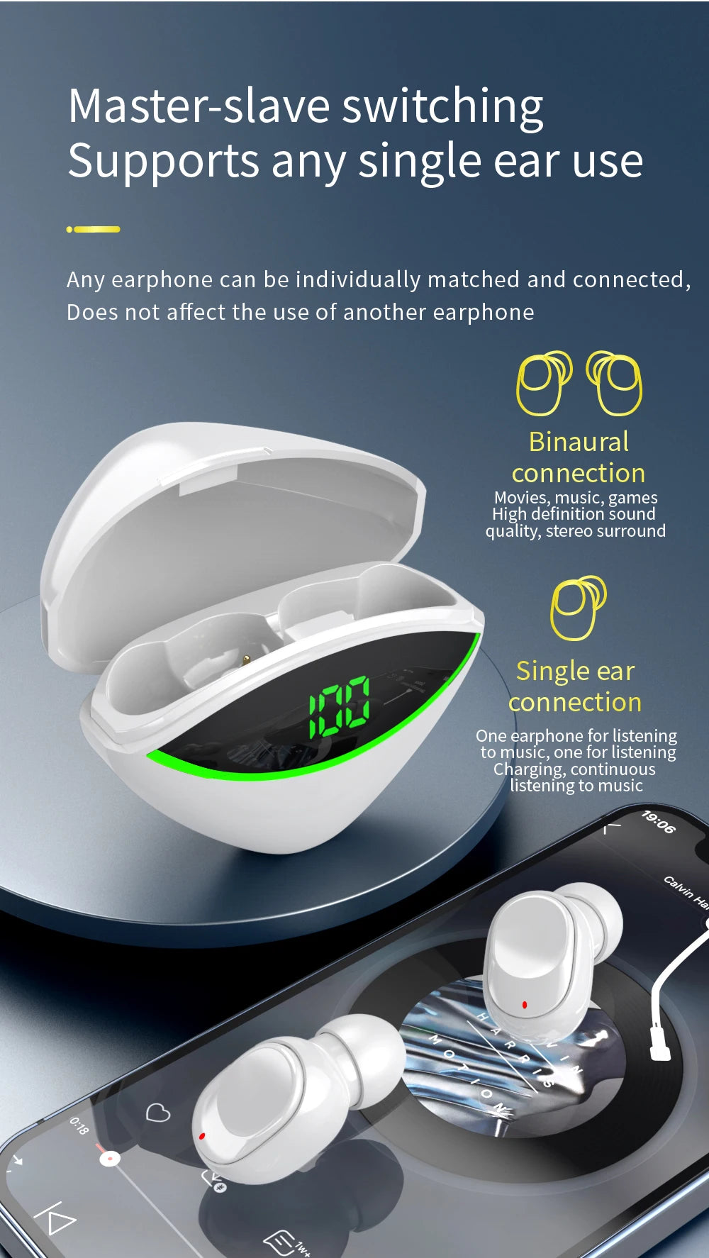 Wireless Bluetooth 5.3 Headset Earphones With Mic Smart Touch Headphones In-Ear Noise Reduction Earbuds