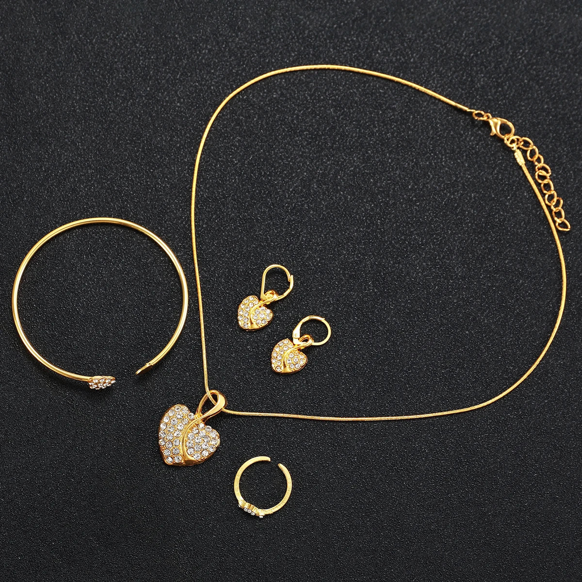 Gold alloy & Diamond Women Watch With Heart Jewelry Set (Without Box) 2 or 6PCS