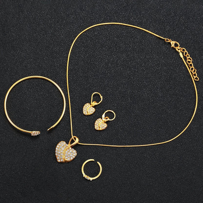 Gold alloy & Diamond Women Watch With Heart Jewelry Set (Without Box) 2 or 6PCS