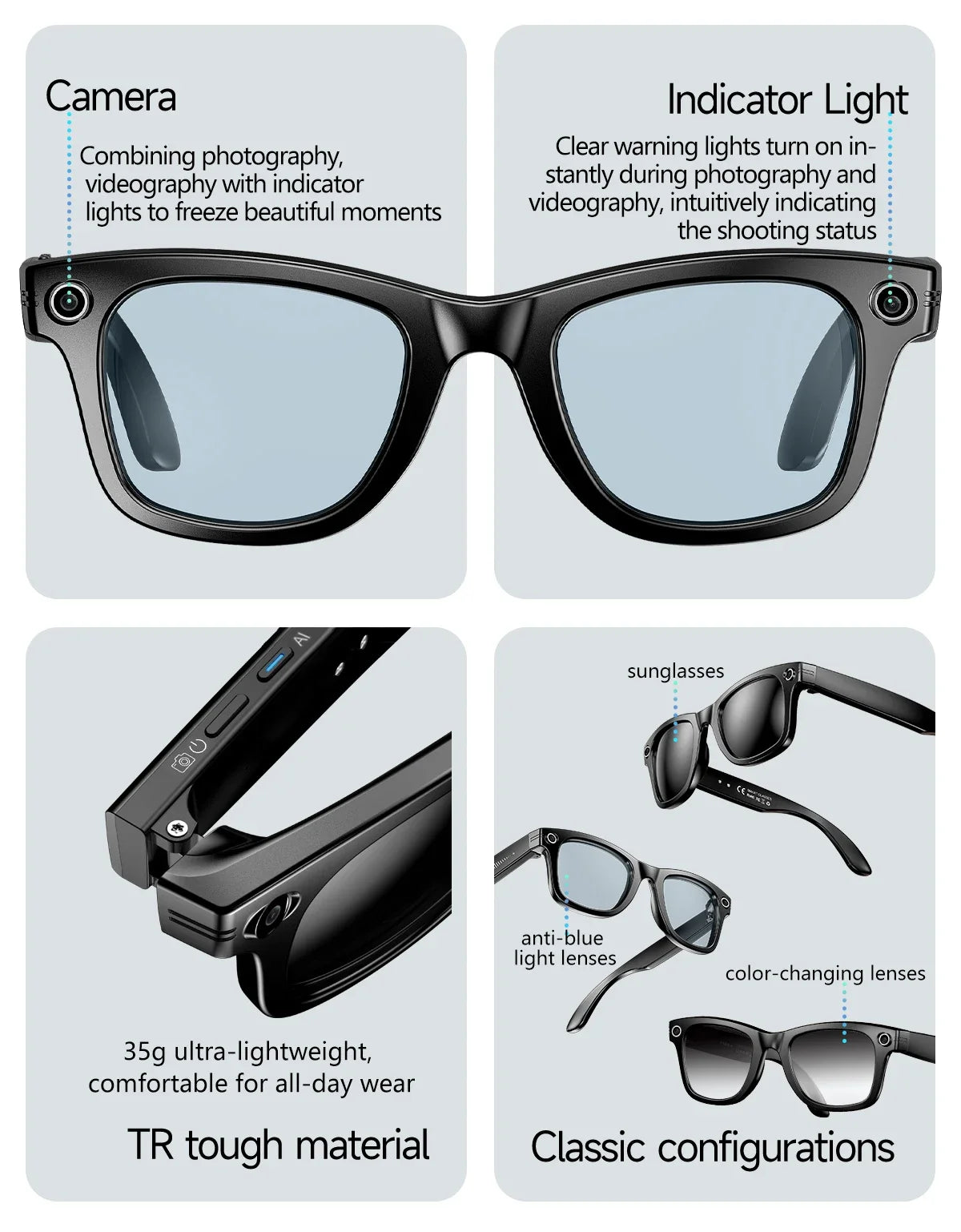 TOP 1 Meta AI Smart Glasses 13MP Camera Video Recording 100+ Languages Translation Sunglasses