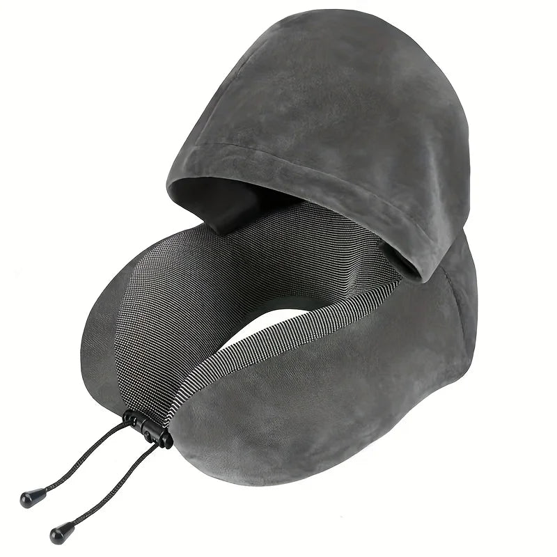 Memory Foam Hooded Travel Pillow Portable Neck Support for Airplane Home Nap Removable Washable
