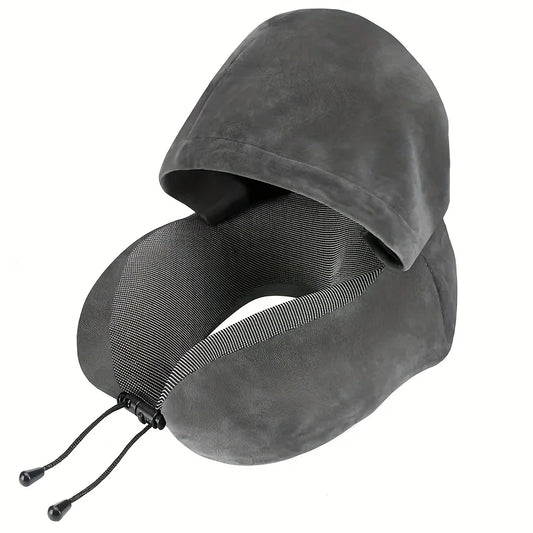 Memory Foam Hooded Travel Pillow Portable Neck Support for Airplane Home Nap Removable Washable