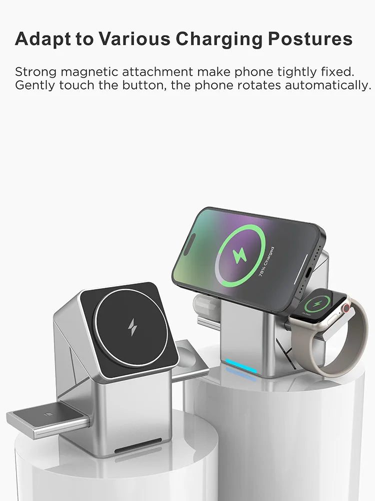 Rotating iphone  3in1 15w Magnetic Wireless Charger Stand For iPhone 16 15 14 13 12 Max  iWatch Airpods Fast Charging Dock
