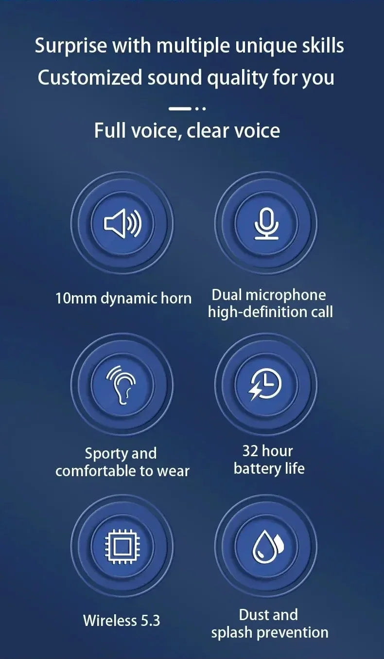 Wireless Sport TWS Earphones HiFI Stereo Waterproof Headset With Mic