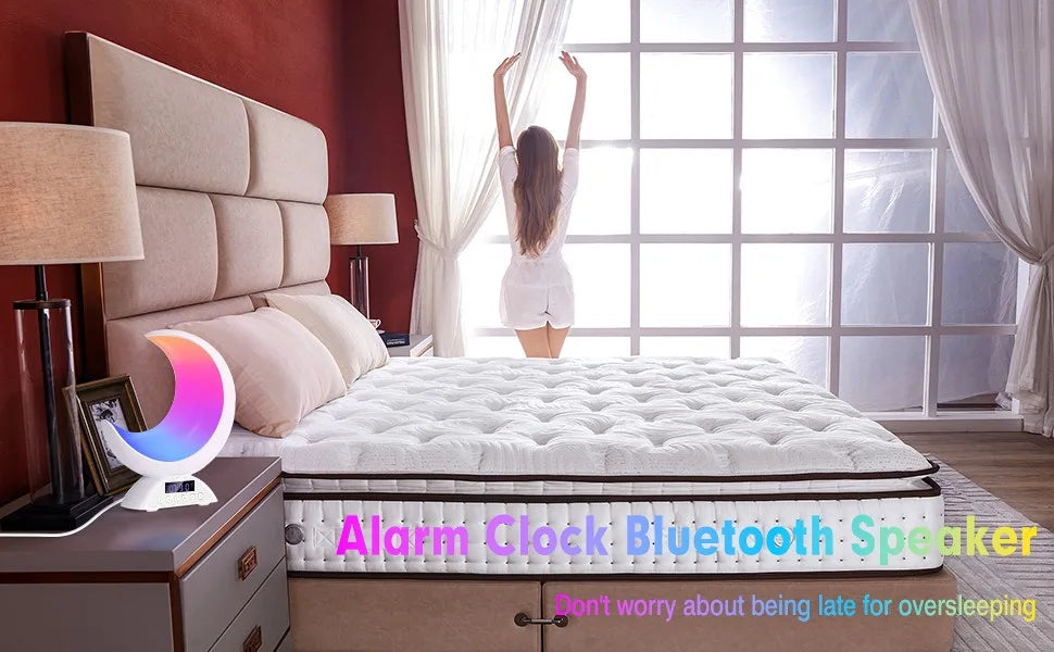 Cute Moon Mood Light Touch Dimming with Clock RGB Color Changing Light Bluetooth Speaker Music Playback  Bedroom Night Light
