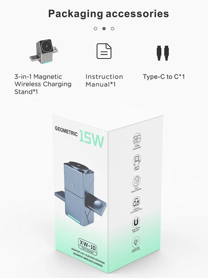 Rotating iphone  3in1 15w Magnetic Wireless Charger Stand For iPhone 16 15 14 13 12 Max  iWatch Airpods Fast Charging Dock