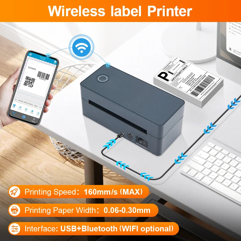 4 inch Bluetooth thermal printer for 30mm-110mm Paper label printer
