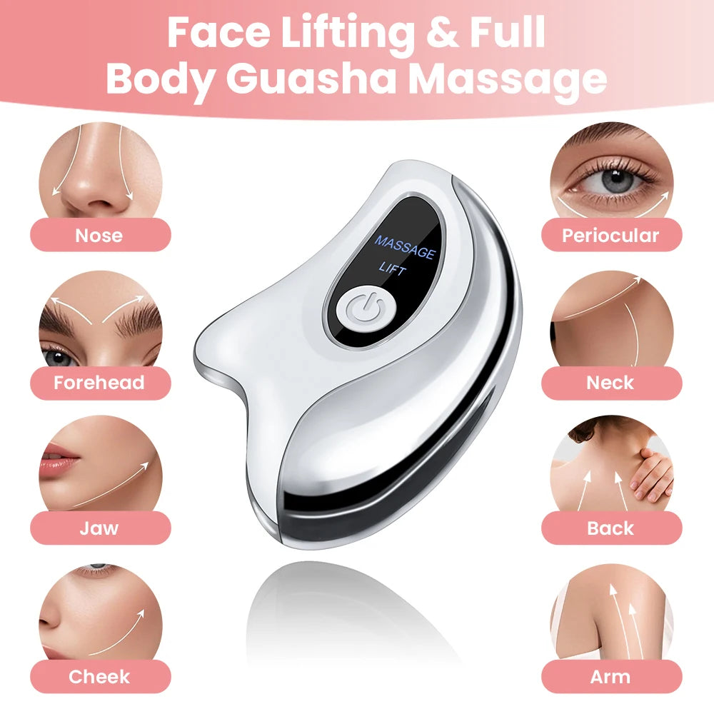 Electric Gua Sha Heated Device Red Blue Light Face Vibration Massager Scraping Board for Skin Rejuvenation Face Lifting Machine