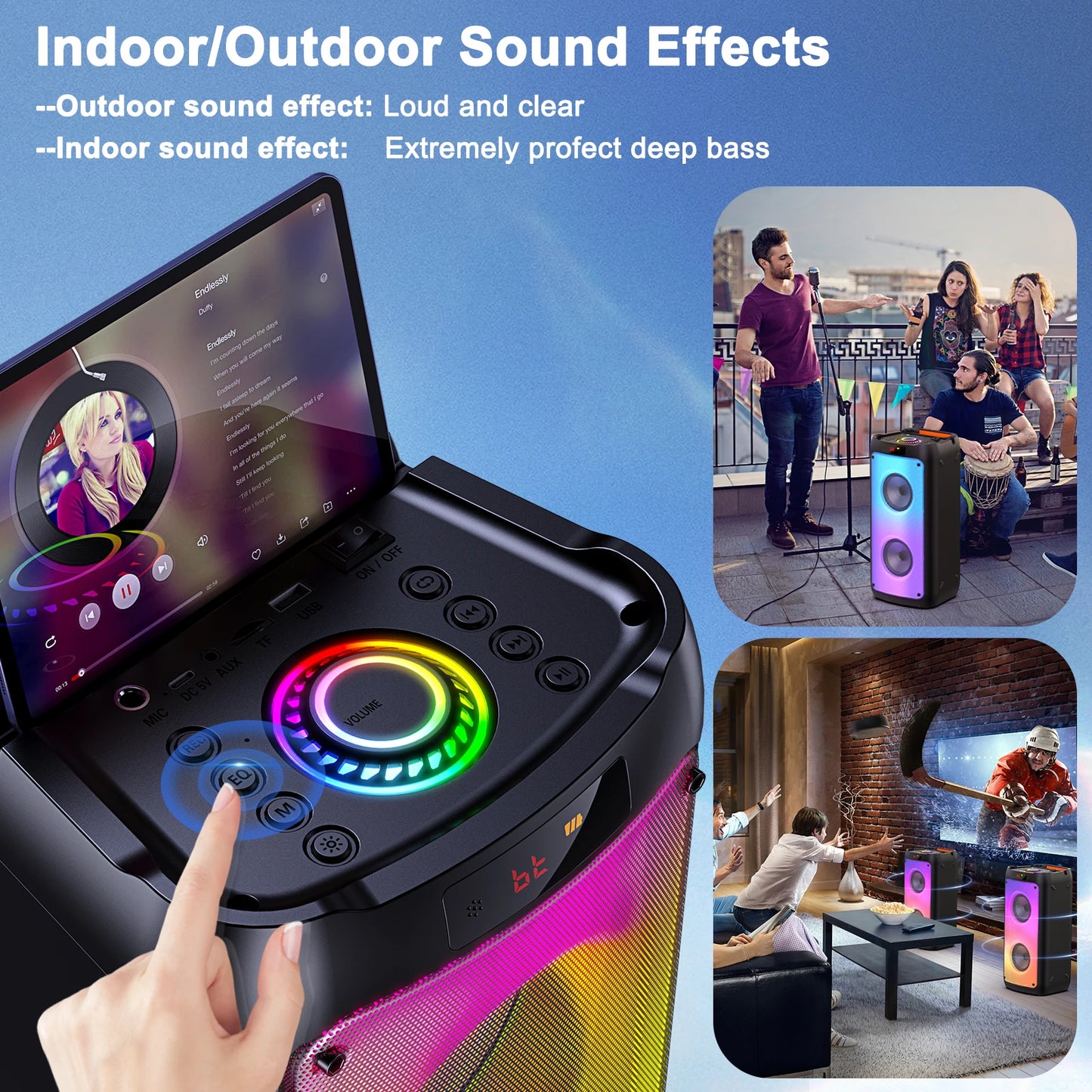 T10-T Wireless Bluetooth Speaker, Karaoke Machine with 2 Microphone, Home Karaoke Party Speaker with Led Light, Stage Subwoofers