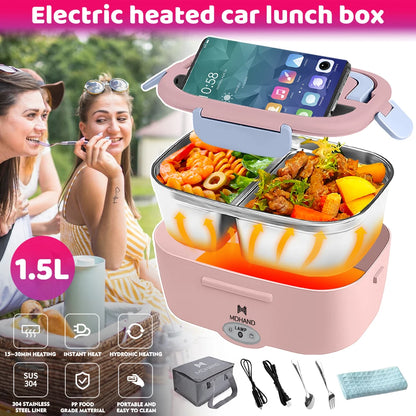 1.5L 65W Portable Electric Lunch Box for Car Or Home -  Stainless Steel Liner with Cloth